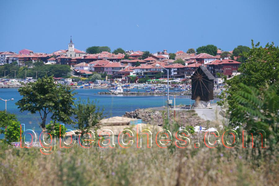 The old windmill in Nesebar is a popular attraction and part of the old fashion design.